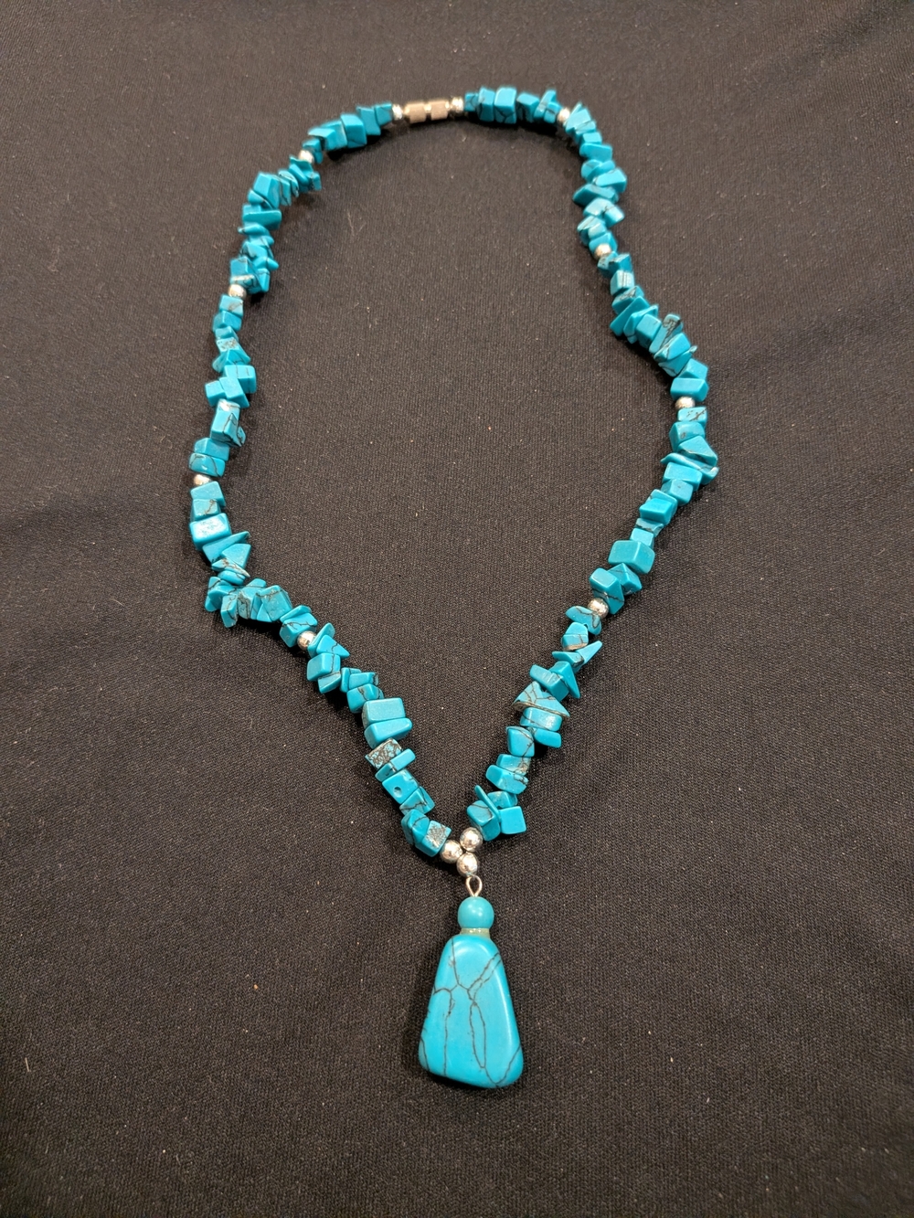 Turquoise Bead Pendant Necklace 9.5" - Blue Stone Pendant Vintage 2007s